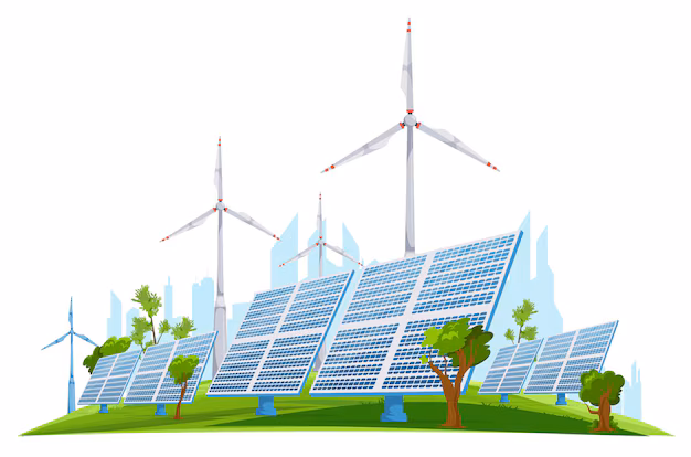 ecology-green-energy-realistic-concept-with-wind-turbines-solar-panels-background-with-cityscape-silhouette-vector-illustration_1284-84909